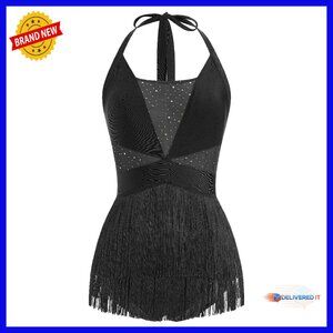 Sequin Fringe Bodysuit Halter Backless Jumpsuit Festival Party Dress